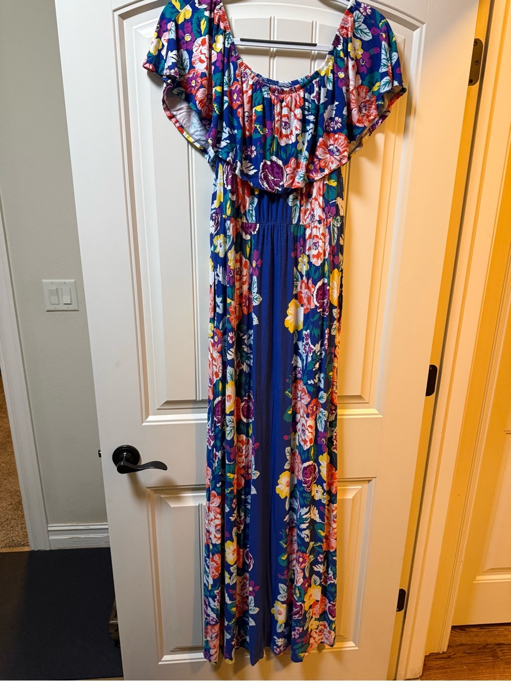 Soma Strapless Floral Maxi Dress in Blue with Pink, Purple & Yellow Flowers - Picture 6 of 7